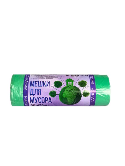 Мешки мусорные 30л/6,5 мкм/48*57 см "Домовенок", в рулоне (30 шт.рул), Зеленый