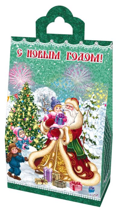 Коробка бумажная для конфет "ПАКЕТ НОВОГОДНИЙ ЭКСПРЕСС С АНИМАЦИЕЙ"