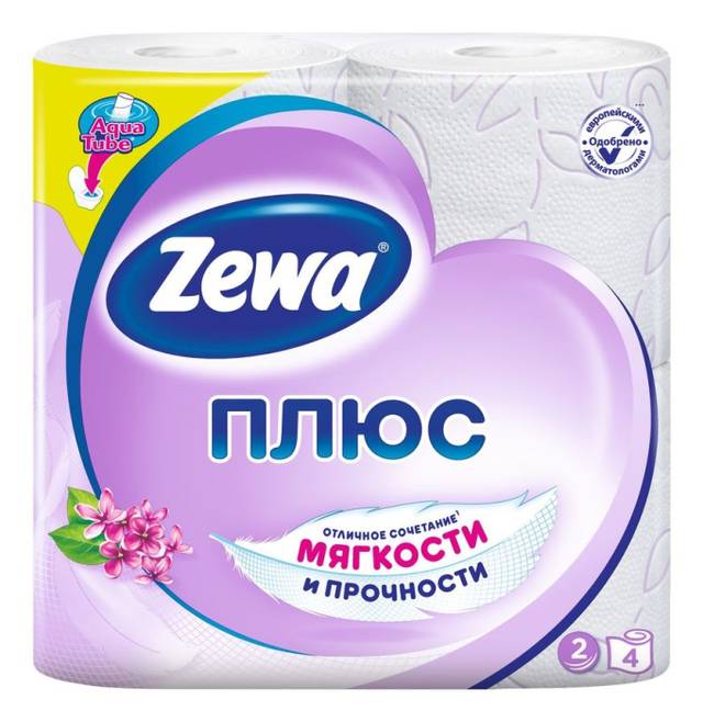 Туалетная бумага 2-х/двухслойная "Zewa" Плюс с запахом (4 рул.упак), Сирень Арт 144108
