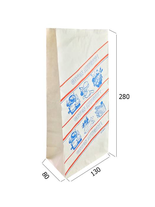 Пакет бумажный 130*80*280 БЕЛЫЙ, с печатью, со вкладышем для гриль П-дно "Guten Appetet"