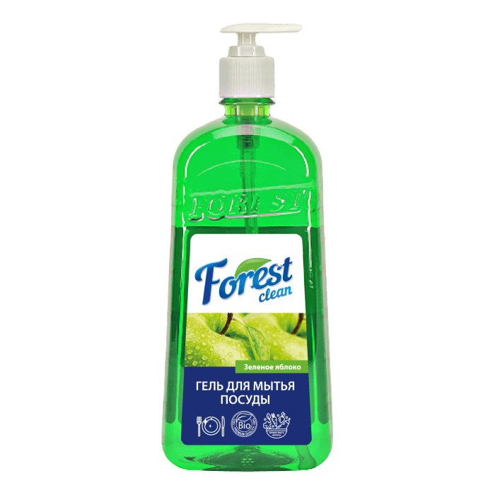 Средство для мытья посуды 1 л "FOREST Clean" дозатор/гель, Зеленое яблоко
