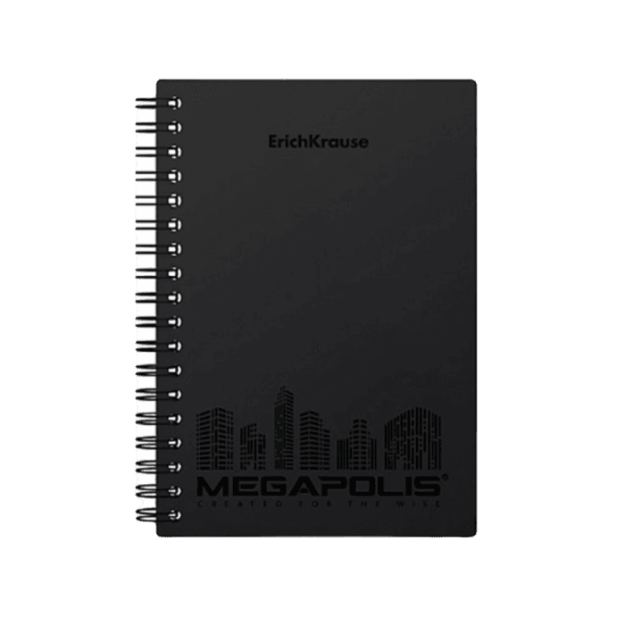 Тетрадь А6, 80 листов в клетку "MEGAPOLIS" на гребне, чёрная пластиковая обложка