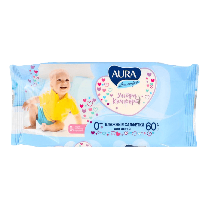 Салфетка влажная 60 шт. "AURA" для детей ультра комфорт (60 салф.шт)