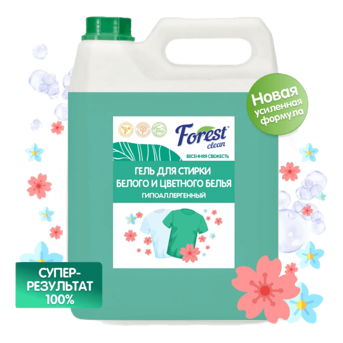 Гель для стирки белья 5 л "FOREST clean" канистра ЕВРО концентрат, Весенняя Свежесть