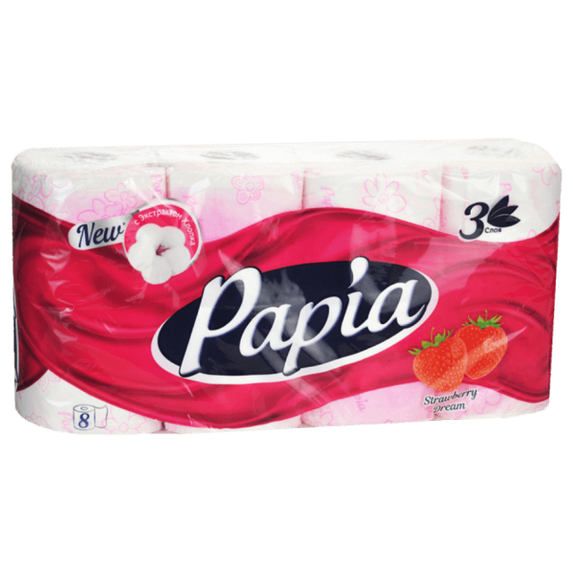 Туалетная бумага 3-х/трехслойная "Papia" с запахом ассор. (8 рул.упак)